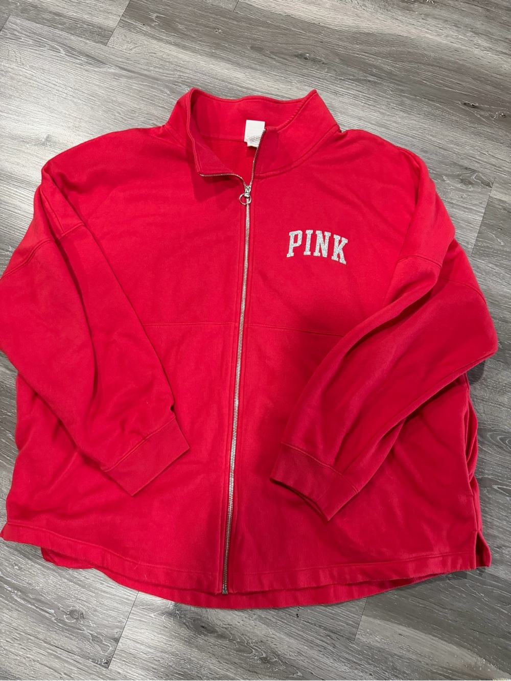 PINK Victoria's Secret Red Zip-Up Fleece Hoodie